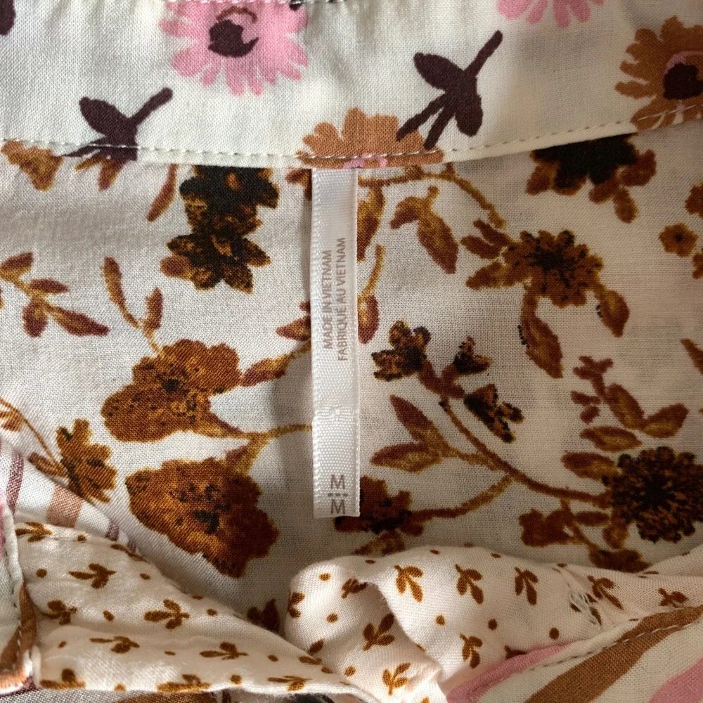 Free‎ People Hazel Patchwork Button Down Blouse in Tea Combo Size M